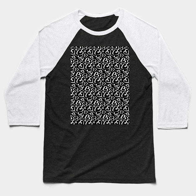 Black and white hearts seamless pattern design Baseball T-Shirt by Spinkly